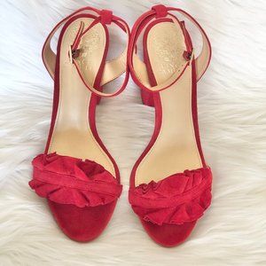 Vince Camuto Vinta Red Suede Ruffle Heels
